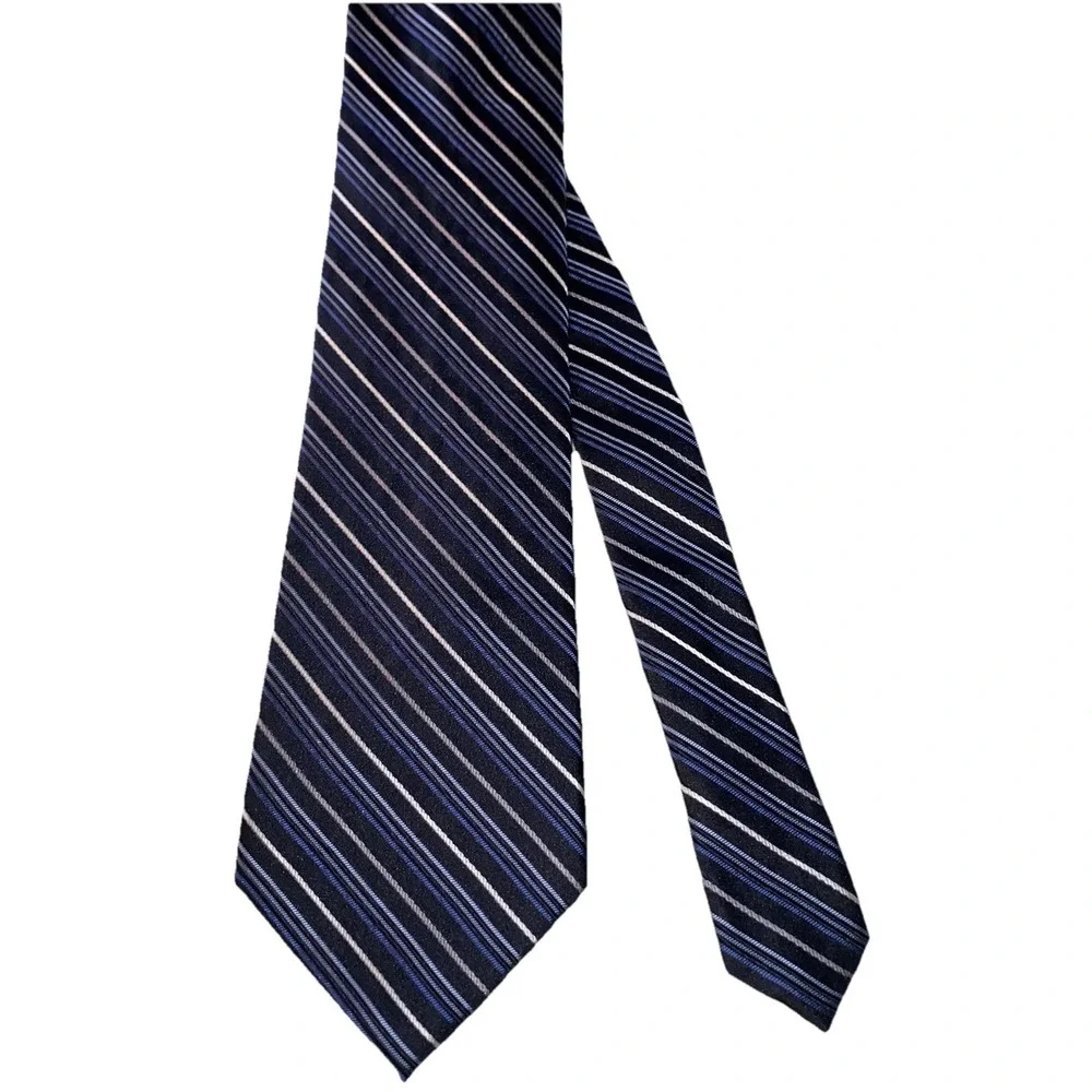 Calvin‎ Klein Men's necktie 100% Silk Blue/Black/White Striped 58